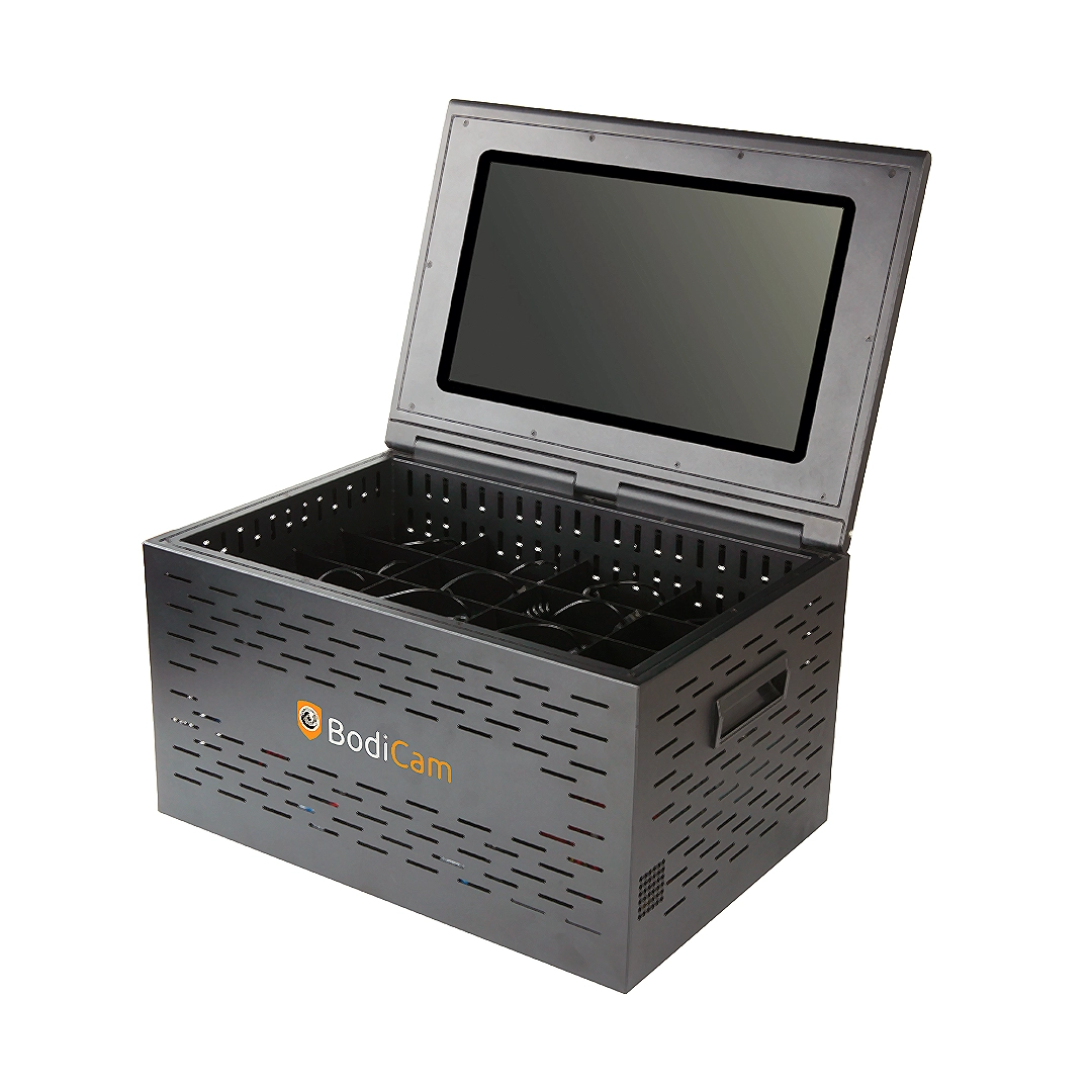 Bodicam-16-dock-enclosure-open-showing-screen.
